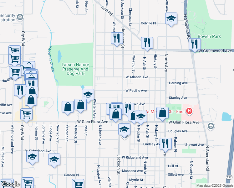 map of restaurants, bars, coffee shops, grocery stores, and more near 926 West Pacific Avenue in Waukegan