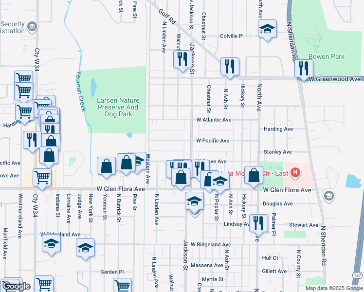 map of restaurants, bars, coffee shops, grocery stores, and more near 926 West Pacific Avenue in Waukegan
