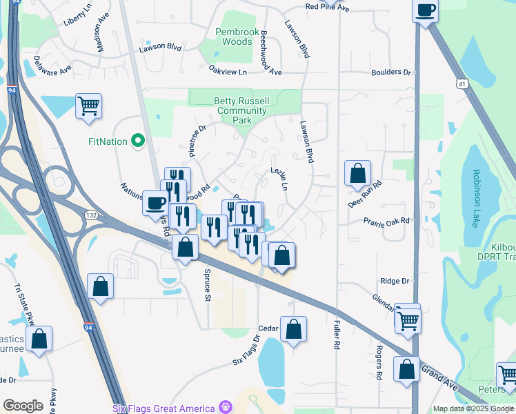 map of restaurants, bars, coffee shops, grocery stores, and more near 5350 Arthur Court in Gurnee