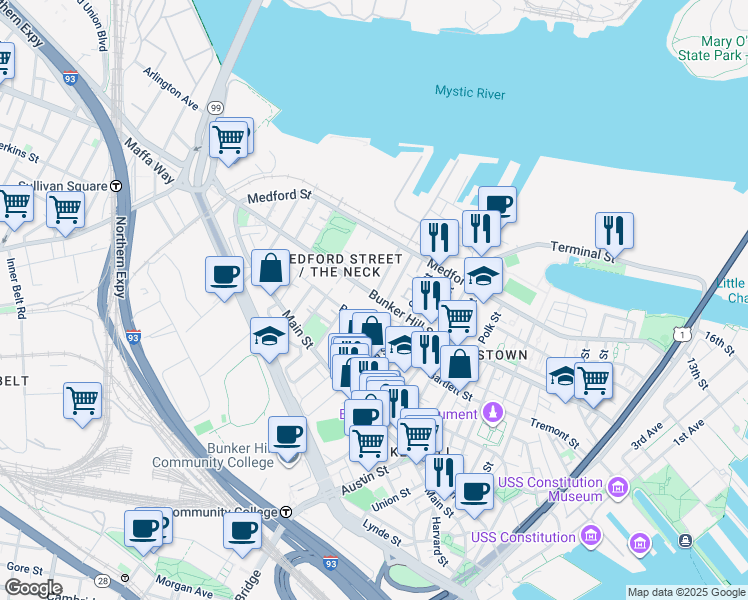map of restaurants, bars, coffee shops, grocery stores, and more near 15 Belmont Street in Boston