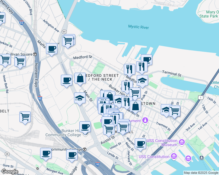 map of restaurants, bars, coffee shops, grocery stores, and more near 15 Belmont Street in Boston
