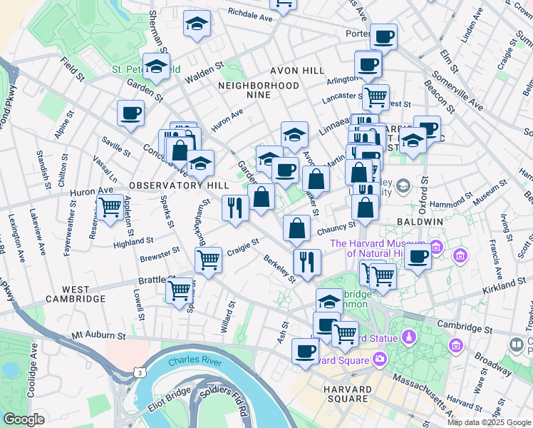 map of restaurants, bars, coffee shops, grocery stores, and more near 59 Shepard Street in Cambridge
