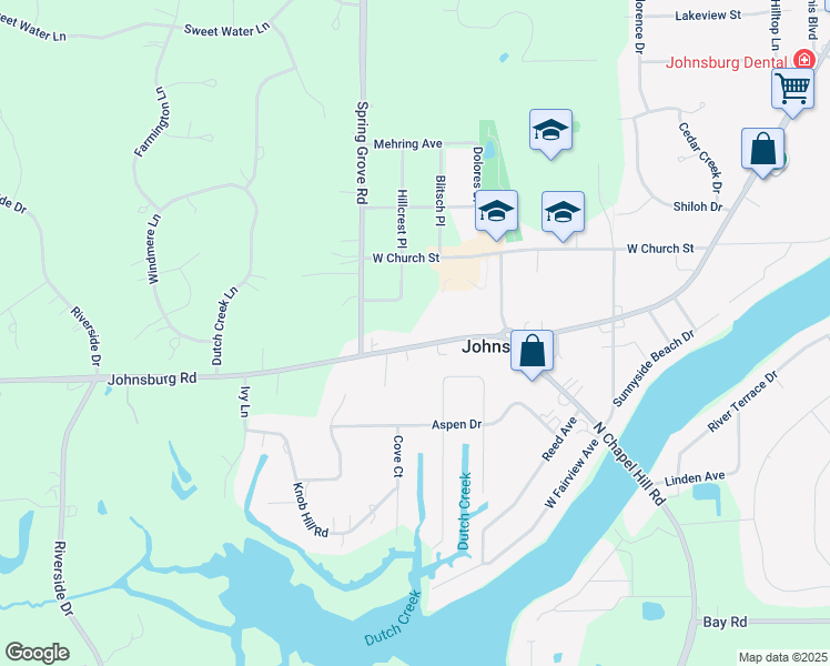 map of restaurants, bars, coffee shops, grocery stores, and more near 2503 Olive Avenue in Johnsburg