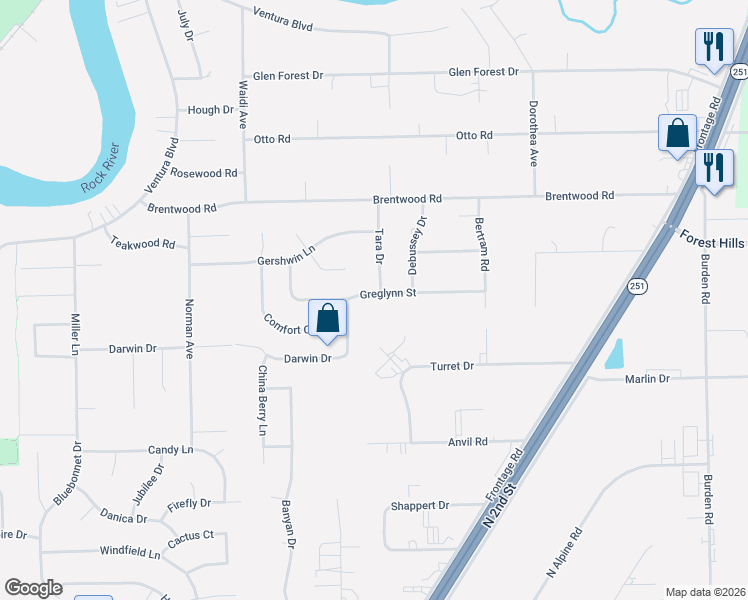 map of restaurants, bars, coffee shops, grocery stores, and more near 11214 Tara Drive in Machesney Park