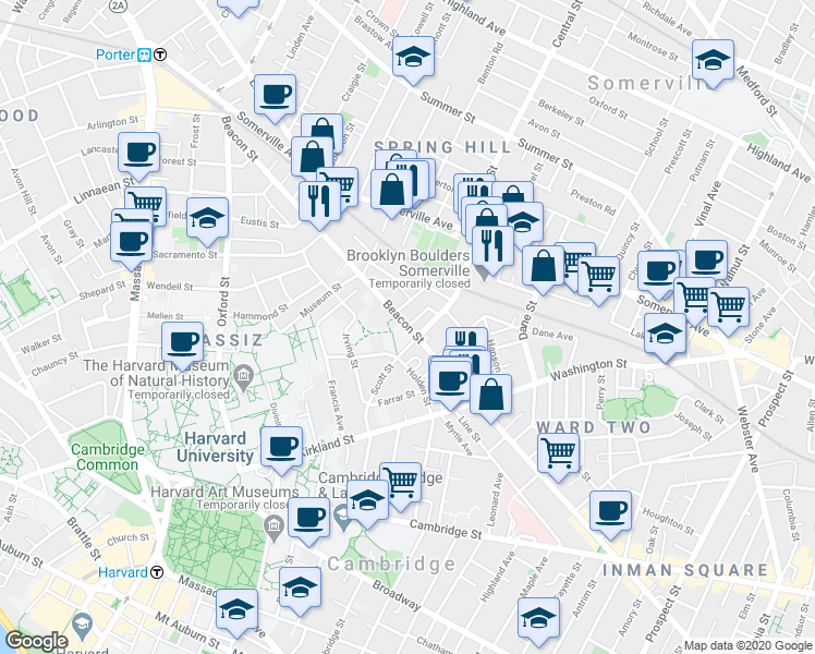 map of restaurants, bars, coffee shops, grocery stores, and more near 44 Ivaloo Street in Somerville