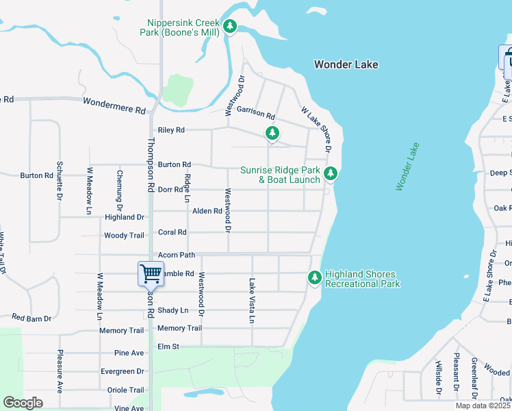 map of restaurants, bars, coffee shops, grocery stores, and more near 8503 Dorr Road in Wonder Lake