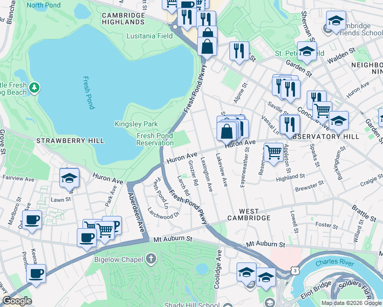 map of restaurants, bars, coffee shops, grocery stores, and more near in Cambridge