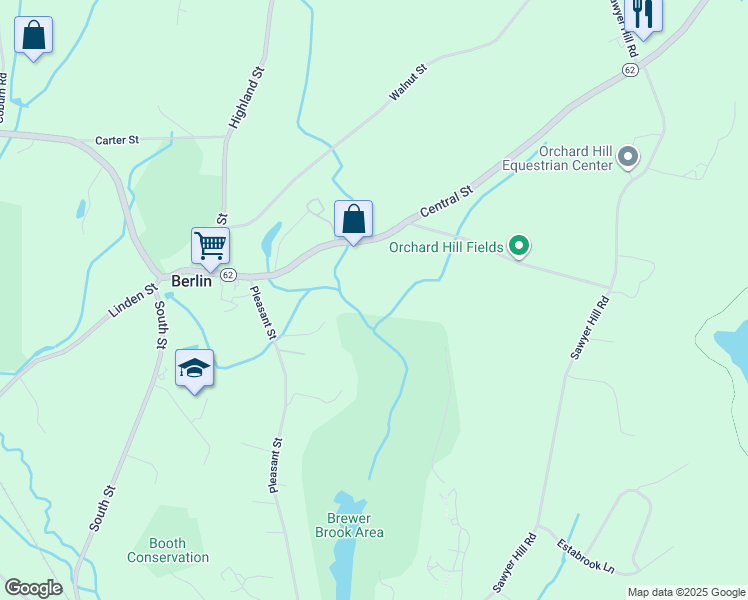 map of restaurants, bars, coffee shops, grocery stores, and more near 87 Central Street in Berlin