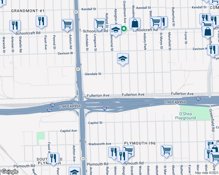 map of restaurants, bars, coffee shops, grocery stores, and more near 12685 Memorial Street in Detroit