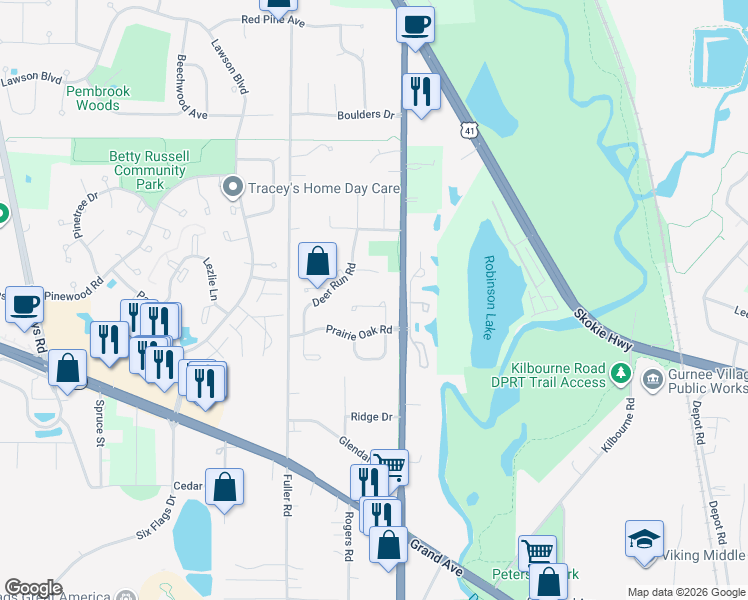 map of restaurants, bars, coffee shops, grocery stores, and more near 4959 Shagbark Court in Gurnee
