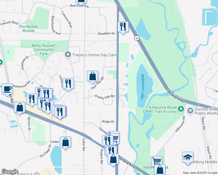 map of restaurants, bars, coffee shops, grocery stores, and more near 4959 Shagbark Court in Gurnee