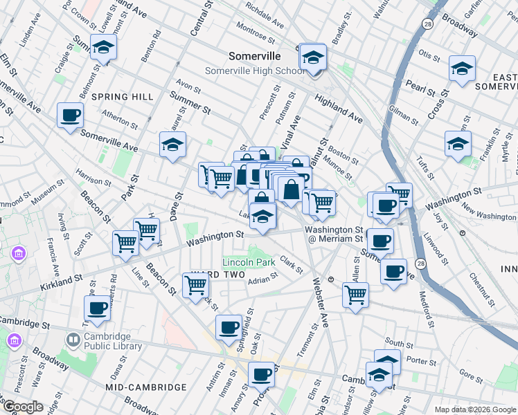 map of restaurants, bars, coffee shops, grocery stores, and more near 1 Bow Market Way in Somerville