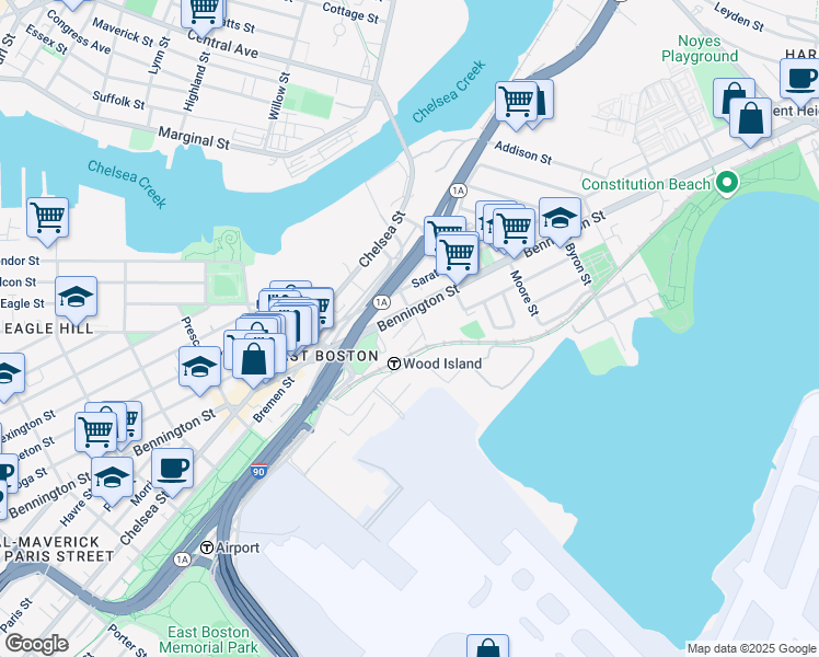 map of restaurants, bars, coffee shops, grocery stores, and more near in Boston