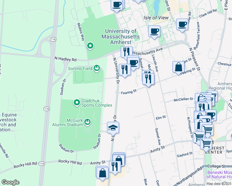map of restaurants, bars, coffee shops, grocery stores, and more near in Amherst