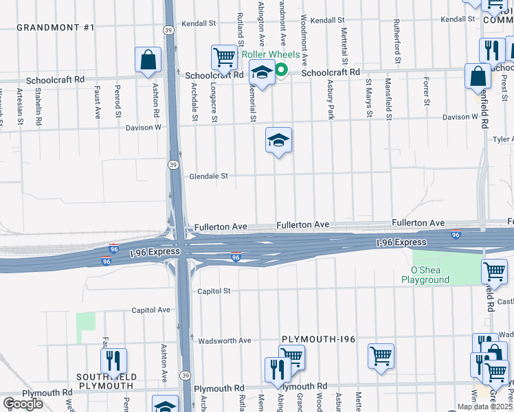 map of restaurants, bars, coffee shops, grocery stores, and more near 12685 Memorial Street in Detroit