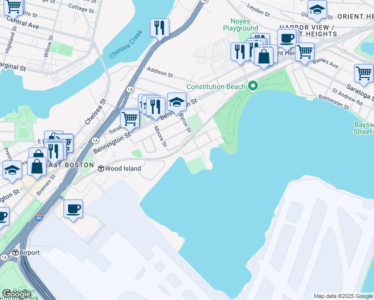 map of restaurants, bars, coffee shops, grocery stores, and more near 114 Cowper Street in Boston