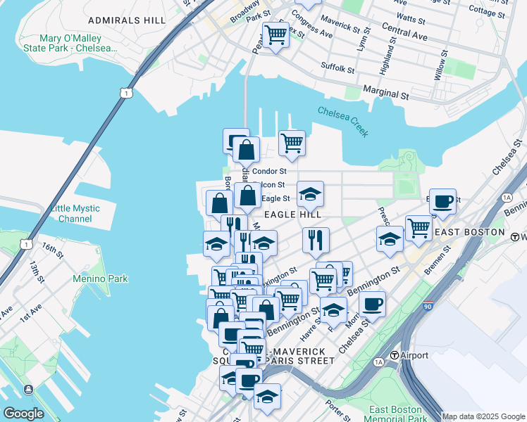 map of restaurants, bars, coffee shops, grocery stores, and more near 3 Bennet Place in Boston