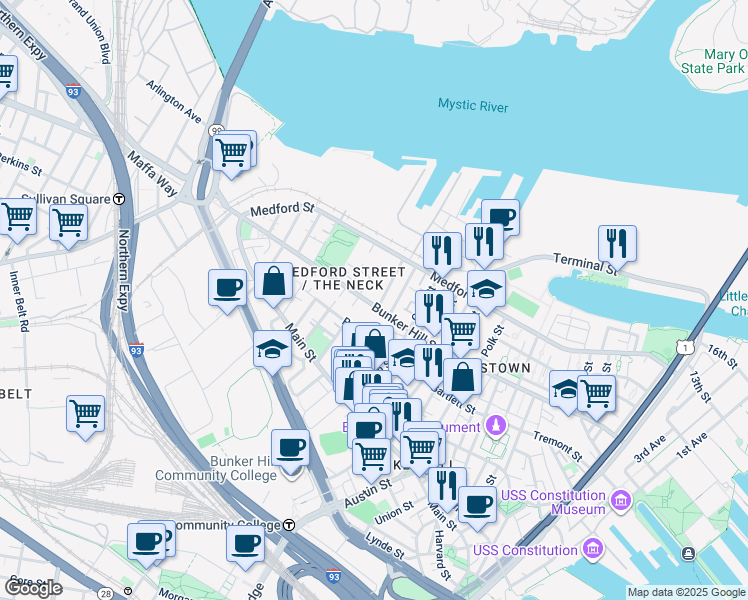 map of restaurants, bars, coffee shops, grocery stores, and more near 15 Belmont Street in Boston