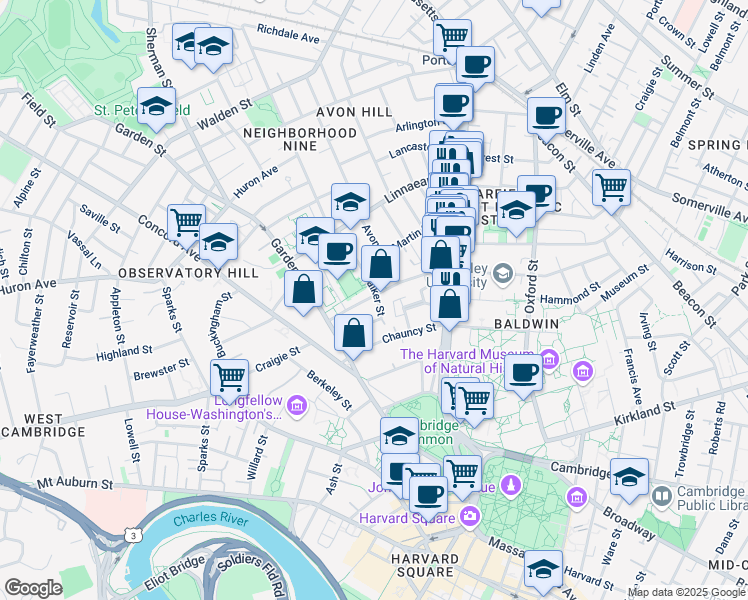 map of restaurants, bars, coffee shops, grocery stores, and more near 34 Shepard Street in Cambridge