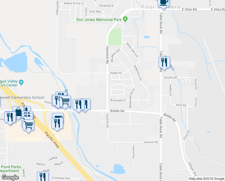 map of restaurants, bars, coffee shops, grocery stores, and more near 359 Live Oak Loop in Central Point