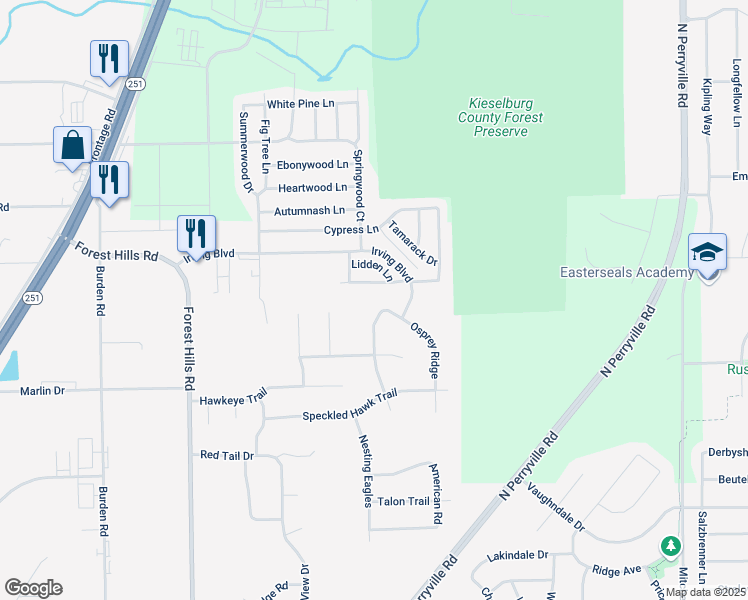 map of restaurants, bars, coffee shops, grocery stores, and more near 5623 Buttercup Lane in Machesney Park