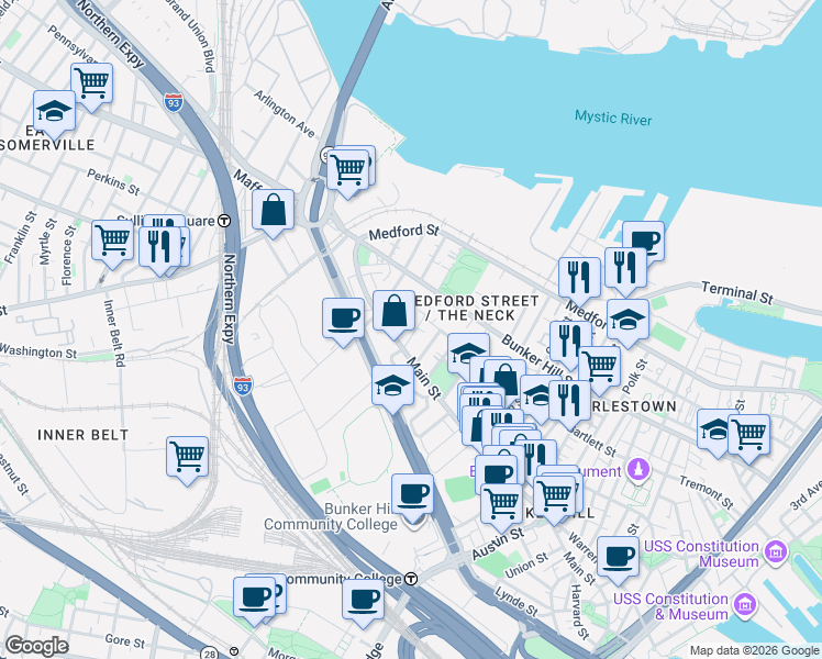map of restaurants, bars, coffee shops, grocery stores, and more near 3 Albion Place in Boston