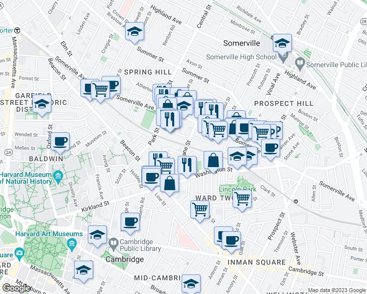 map of restaurants, bars, coffee shops, grocery stores, and more near 35 Dane Street in Somerville