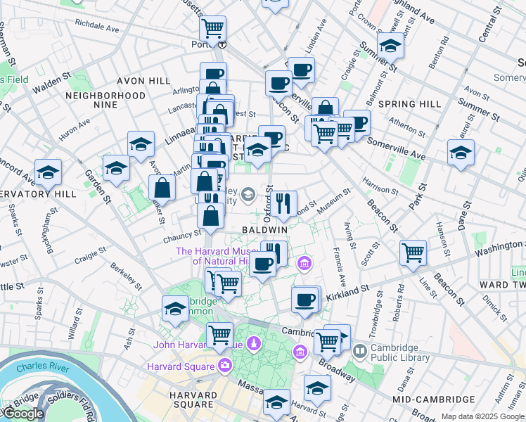 map of restaurants, bars, coffee shops, grocery stores, and more near 37 Mellen Street in Cambridge
