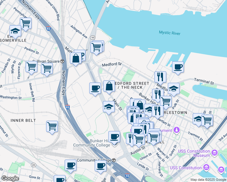 map of restaurants, bars, coffee shops, grocery stores, and more near 3 Albion Place in Boston