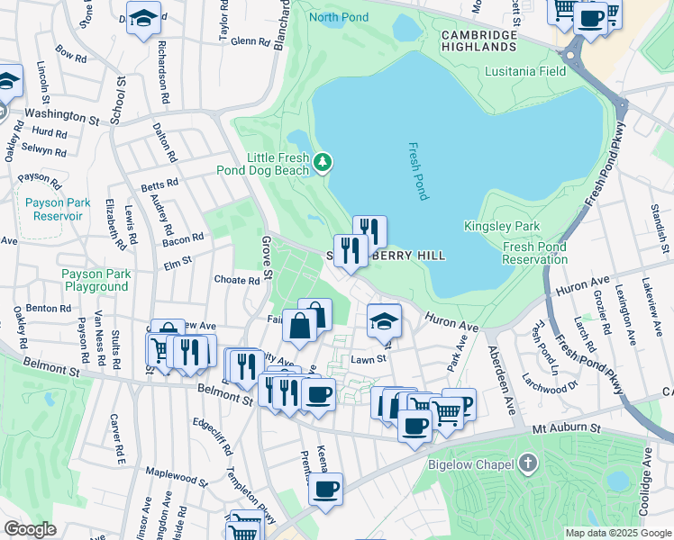 map of restaurants, bars, coffee shops, grocery stores, and more near in Cambridge
