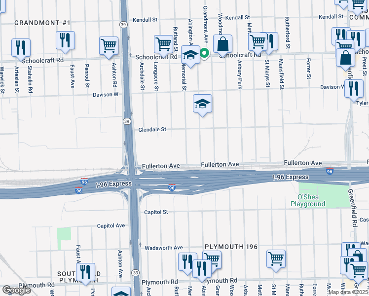 map of restaurants, bars, coffee shops, grocery stores, and more near 12685 Memorial Street in Detroit