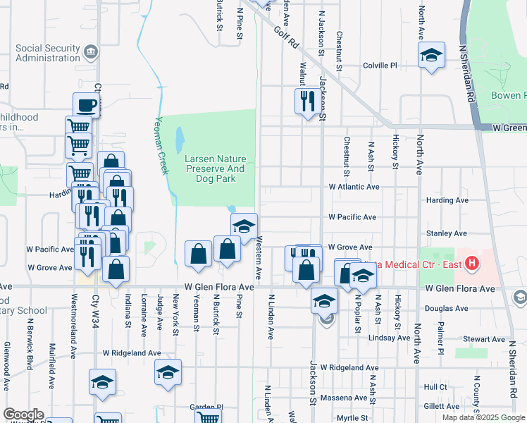 map of restaurants, bars, coffee shops, grocery stores, and more near 1110 West Pacific Avenue in Waukegan