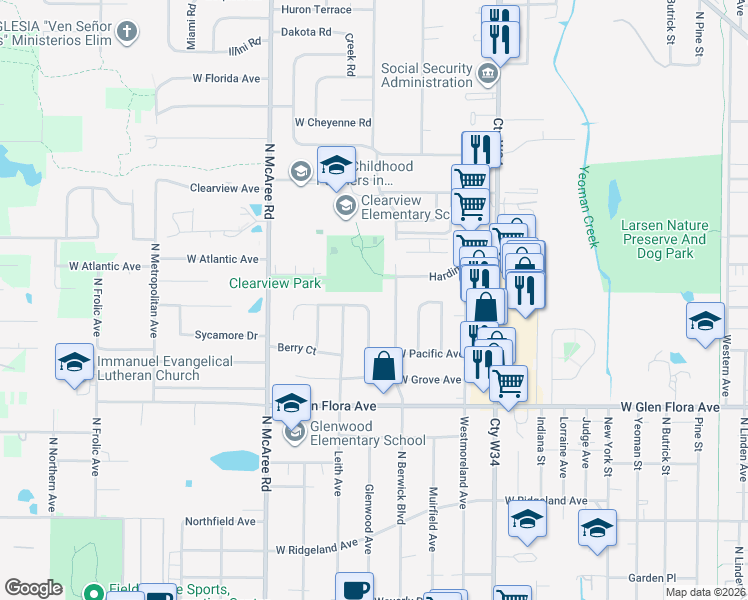 map of restaurants, bars, coffee shops, grocery stores, and more near 2308 West Atlantic Avenue in Waukegan