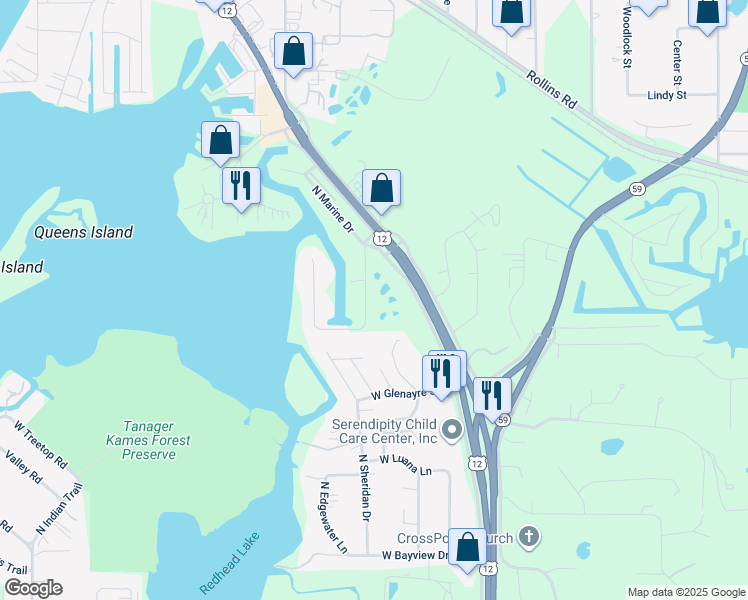 map of restaurants, bars, coffee shops, grocery stores, and more near 35597 N Marine Dr in Fox Lake