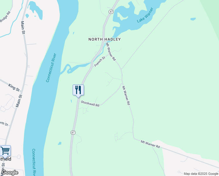 map of restaurants, bars, coffee shops, grocery stores, and more near 5 Phillips Place in Hadley