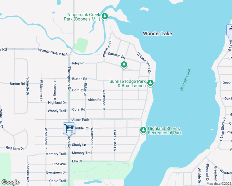 map of restaurants, bars, coffee shops, grocery stores, and more near 8503 Dorr Road in Wonder Lake