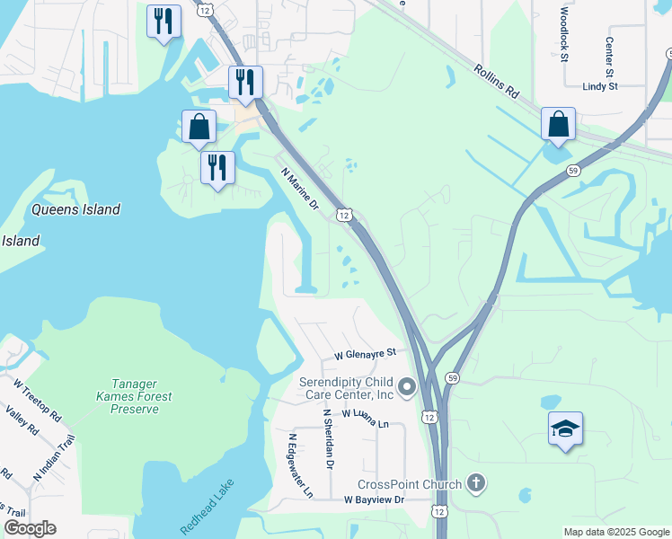 map of restaurants, bars, coffee shops, grocery stores, and more near 35597 Marine Drive in Fox Lake