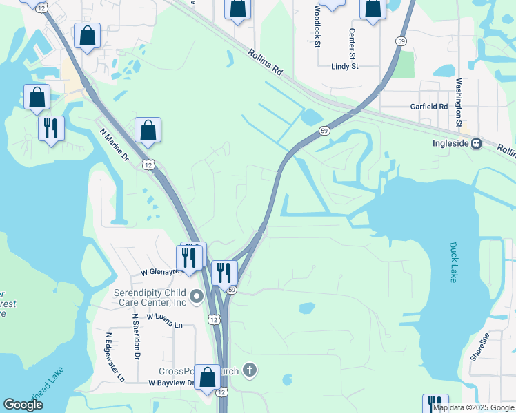 map of restaurants, bars, coffee shops, grocery stores, and more near 706 Illinois Route 59 in Ingleside