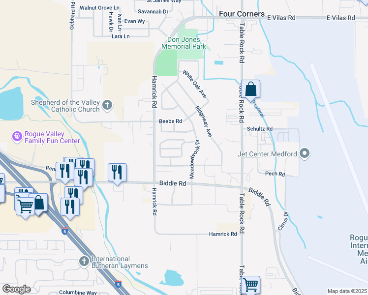 map of restaurants, bars, coffee shops, grocery stores, and more near 306 Live Oak Loop in Central Point