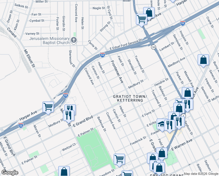 map of restaurants, bars, coffee shops, grocery stores, and more near 5968 Canton Street in Detroit