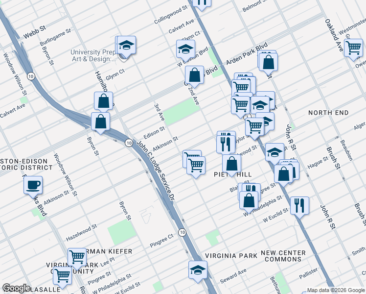 map of restaurants, bars, coffee shops, grocery stores, and more near 9115 3rd Avenue in Detroit