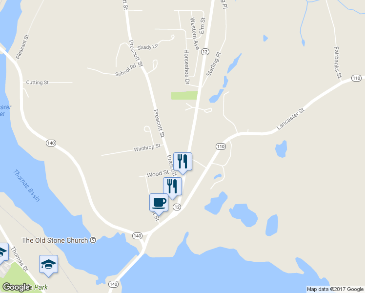 map of restaurants, bars, coffee shops, grocery stores, and more near 101 Sterling Street in West Boylston