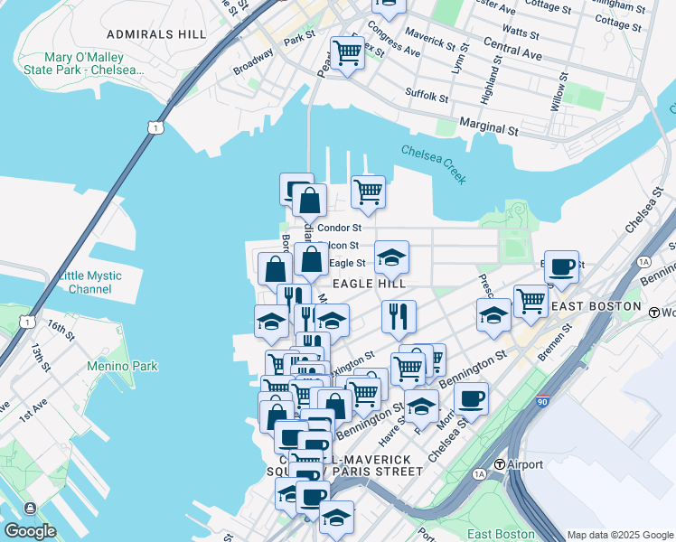 map of restaurants, bars, coffee shops, grocery stores, and more near 3 Bennet Place in Boston