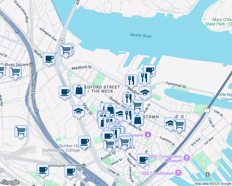 map of restaurants, bars, coffee shops, grocery stores, and more near 15 Belmont Street in Boston
