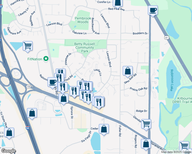 map of restaurants, bars, coffee shops, grocery stores, and more near 1075 Tri State Parkway in Gurnee
