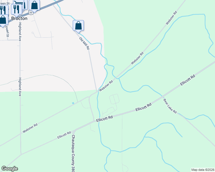 map of restaurants, bars, coffee shops, grocery stores, and more near 5731 Webster Road in Brocton