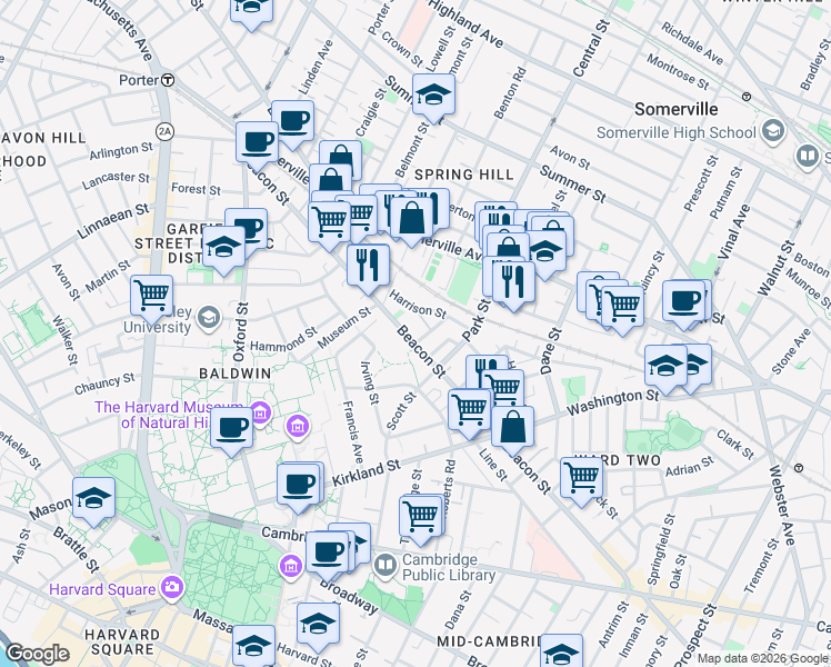 map of restaurants, bars, coffee shops, grocery stores, and more near 44 Ivaloo Street in Somerville