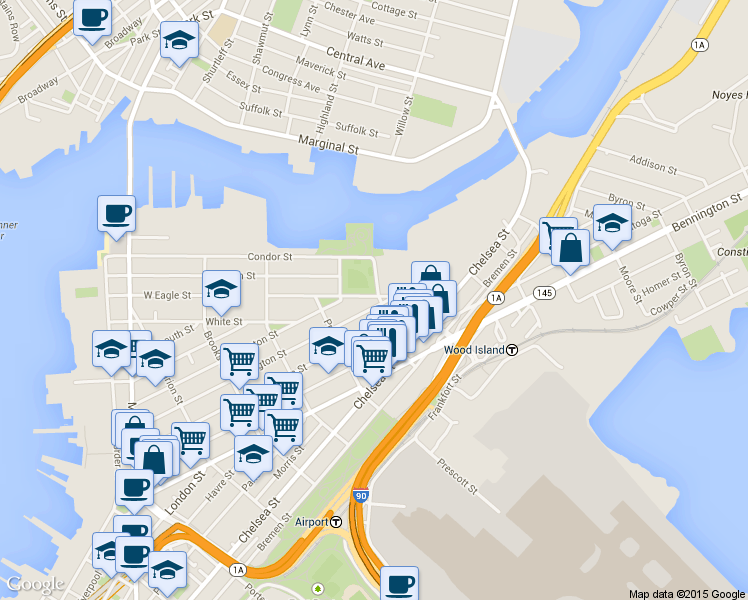map of restaurants, bars, coffee shops, grocery stores, and more near 286 Lexington Street in Boston
