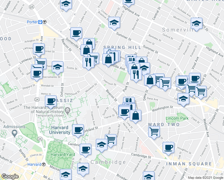 map of restaurants, bars, coffee shops, grocery stores, and more near 44 Ivaloo Street in Somerville