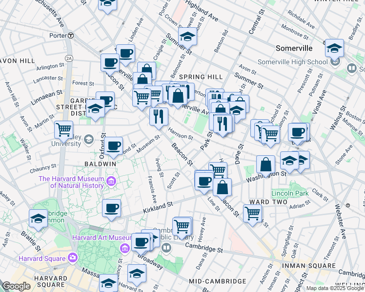 map of restaurants, bars, coffee shops, grocery stores, and more near 44 Ivaloo Street in Somerville
